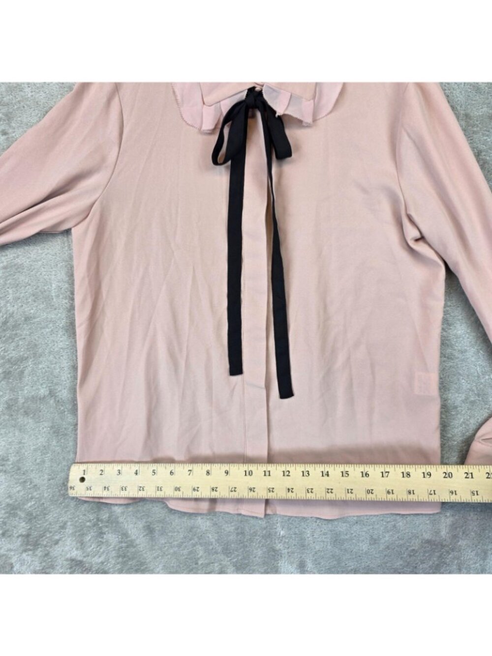 Jeong Gam Studios Blouse Womens M Pink Collared Long Sleeve Bow Ruffle Top - Picture 10 of 10